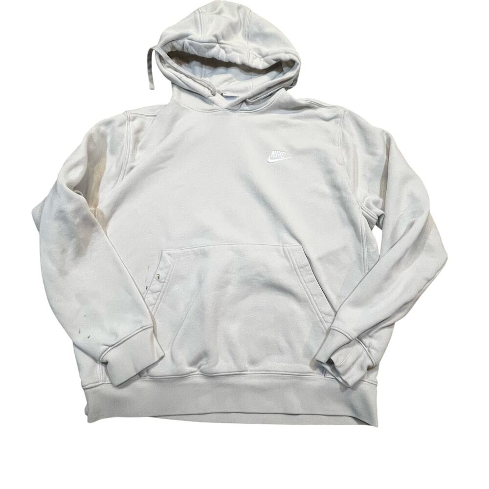 Nike White Pullover Hoodie Men’s Medium Classic Swoosh Pocket Sweatshirt‎